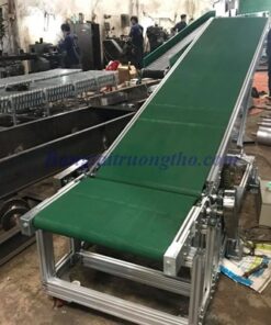 Băng tải PVC nâng hạ khung nhôm